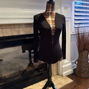 T BY ALEXANDER WANG V-Neck Long Sleeve Bodysuit in black